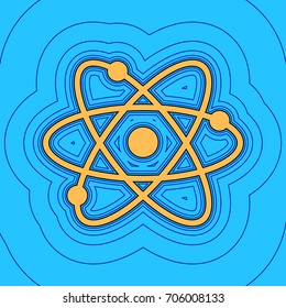 Atom sign illustration. Vector. Sand color icon with black contour and equidistant blue contours like field at sky blue background. Like waves on map - island in ocean or sea.