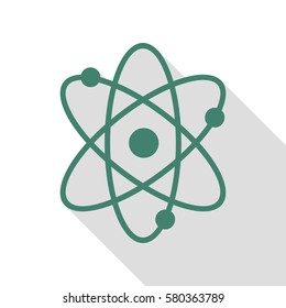 Atom sign illustration. Veridian icon with flat style shadow path.
