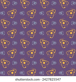 Atom sign trendy repeating apparel pattern multicolor vector illustration background