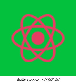 Atom sign. Vector. Paradise pink icon on dark pastel green background.