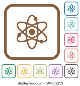 Atom simple icons in color rounded square frames on white background
