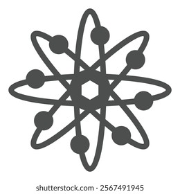 Atom solid icon, physics science concept. Vector graphics. Orbits around atom structure sign on white background, glyph style icon for mobile or web design