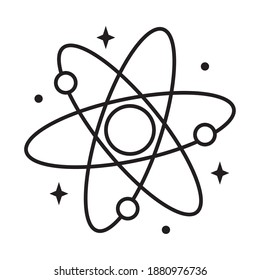 átomo con estrellas sobre fondo blanco, estilo de línea, ilustración vectorial