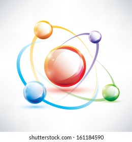 atom structure, abstract glossy icon, science and energy concept