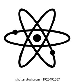 Atom structure with electrons spinning around the nucleus, symbol, vector, illustration, in black color, isolated on white background