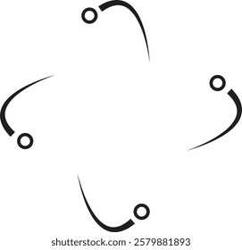 Atom structure icon. Concept of science, quantum physics, atomic structure. Black outlined atom with orbiting electron around nucleus, isolated on transparent background. Nuclear physics symbol.