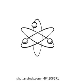 Atom structure icon in doodle sketch lines. Science technology school college education molecule particles
