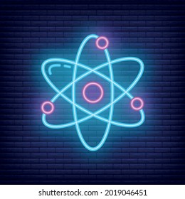 Atom-Struktur Symbol leuchten Neon-Stil, Bildungsinstitutionsprozess, zurück zu Schule Farbe Umriss flache Vektorgrafik, einzeln auf Schwarz. Konzept liefert Symbol, Community College.