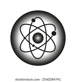 Atom structure icon. Scientific orbital model. Molecular nucleus vector. Black gradient sphere.