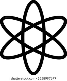 Ícones da estrutura Atom. Conceito de ciência, física quântica, estrutura atômica. Átomos contornados pretos com elétrons em órbita ao redor do núcleo, isolados sobre fundo transparente. Símbolo de física nuclear.