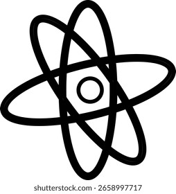 Ícones da estrutura Atom. Conceito de ciência, física quântica, estrutura atômica. Átomos contornados pretos com elétrons em órbita ao redor do núcleo, isolados sobre fundo transparente. Símbolo de física nuclear.
