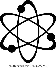 Ícones da estrutura Atom. Conceito de ciência, física quântica, estrutura atômica. Átomos contornados pretos com elétrons em órbita ao redor do núcleo, isolados sobre fundo transparente. Símbolo de física nuclear.