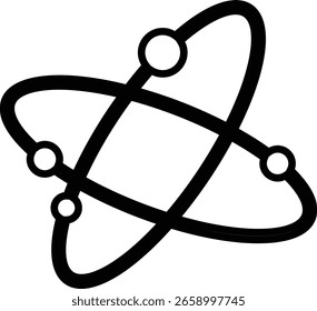 Ícones da estrutura Atom. Conceito de ciência, física quântica, estrutura atômica. Átomos contornados pretos com elétrons em órbita ao redor do núcleo, isolados sobre fundo transparente. Símbolo de física nuclear.