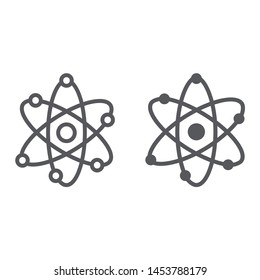 Atom structure line and glyph icon, scientific and nuclear, nucleus sign, vector graphics, a linear pattern on a white background, eps 10.