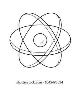 Atom structure line icon isolated on white background. Vector line icon of atom model for infographic, website or app.