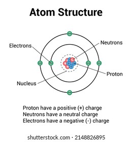 atom structure model. nucleus of protons and neutrons. orbital electrons. vector illustration isolated on white background.