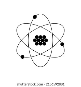 atom structure model. nucleus of protons and neutrons. orbital electrons. vector illustration isolated on white background.