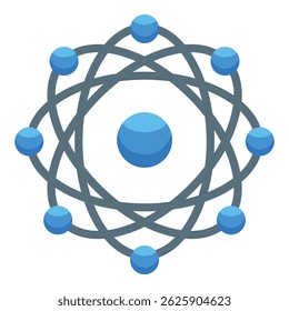 Atom structure showing electrons orbiting around nucleus, scientific illustration