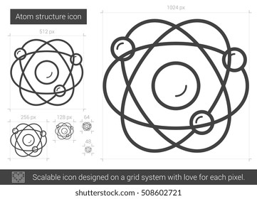 Atom structure vector line icon isolated on white background. Atom structure line icon for infographic, website or app. Scalable icon designed on a grid system.