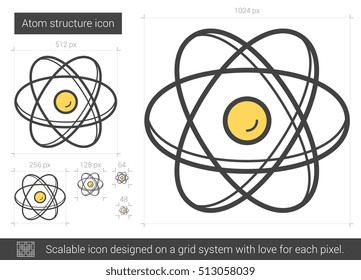 Atom structure vector line icon isolated on white background. Atom structure line icon for infographic, website or app. Scalable icon designed on a grid system.