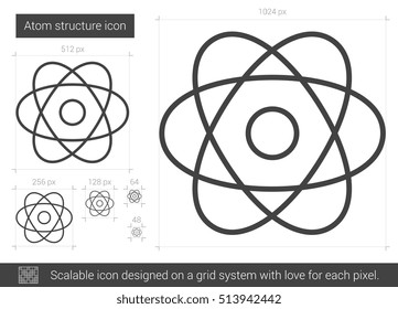 Atom structure vector line icon isolated on white background. Atom structure line icon for infographic, website or app. Scalable icon designed on a grid system.