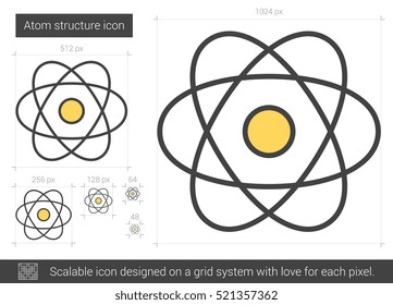 Atom structure vector line icon isolated on white background. Atom structure line icon for infographic, website or app. Scalable icon designed on a grid system.