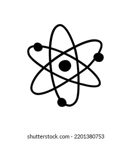 Atom symbol. Education theme, getting knowledge, chemistry or physics, biotechnology, quantum energy. Vector black and white isolated illustration hand drawn doodle. Single icon