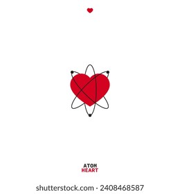 Atom Symbol with Heart. Scientific Sign of an Atom. Atomic Logo. Orbit Spin. Heart Sign.