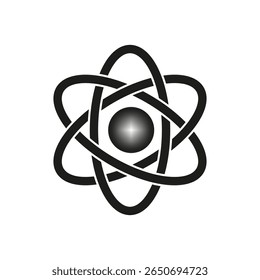 Ícone de símbolo de átomo. Forma da estrutura nuclear. Elemento de ciência vetorial. Projeto orbital molecular.
