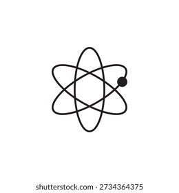 Vetor de ícone de símbolo de átomo. Logotipo minimalista da ciência negra com órbitas e elétrons. Sinal de educação física e química.