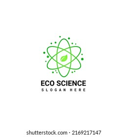 atom symbol and leaf logo vector design