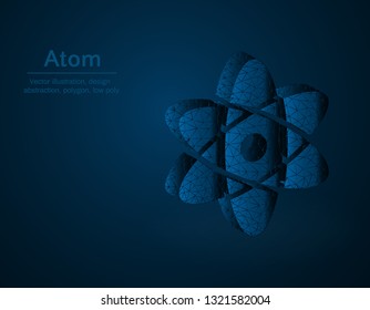 Atom symbol low poly vector illustration, molecule polygonal icon,isometric icon, Science, chemistry and physics concept illustration