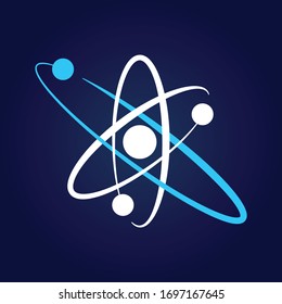 Atom Symbol On Dark Blue Background. Atomic Symbol. Atomic Nucleus Sign. Science Symbol. 