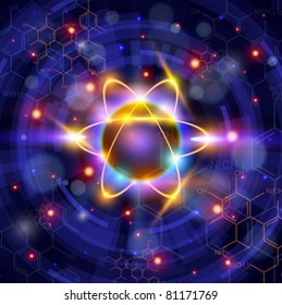 atom symbol, technology background & chemical formulas. Vector illustration / Eps10