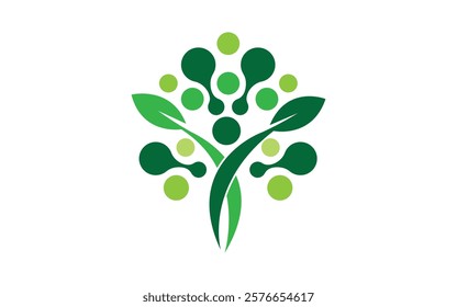 Atom symbol with tree logo media conversation information symbol icon design