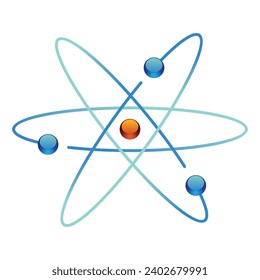 Símbolos átomos del icono de la energía nuclear. Investigación científica y química molecular. Estructura atómica vectorial con núcleo de electrones orbitales, protones y neutrones