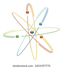 Símbolos átomos del icono de la energía nuclear. Investigación científica y química molecular. Estructura atómica vectorial con núcleo de electrones orbitales, protones y neutrones