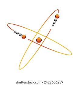 Símbolos de átomos de la energía nuclear. Investigación científica y química molecular. Estructura atómica vectorial con electrones orbitales, núcleo, protones y neutrones