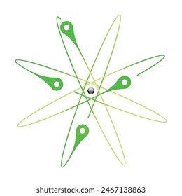 Atom symbols of nuclear energy icon. Scientific research and molecular chemistry. Vector atomic structure with orbital electrons nucleus, protons and neutrons