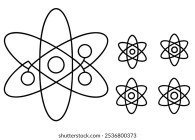 Símbolos atômicos apresentando diagramas científicos de átomos e moléculas