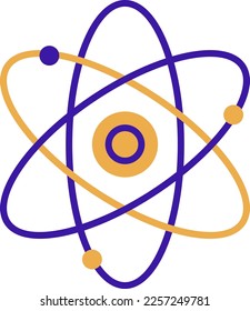 Das Symbol für Atom-Technologie mit violettem und orangefarbenem Duoton-Stil. Computing, Diagramm, Download, Datei, Ordner, Grafik, Laptop . Vektorgrafik
