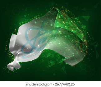 atom, vector 3d flag on green background