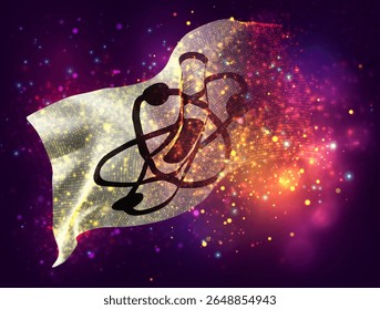 atom, vector 3d flag with a splash of paint dots, explosion of colored dots