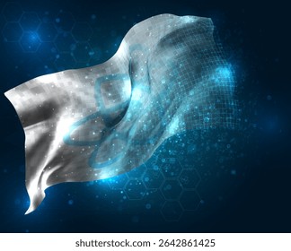 atom, vector 3d flag virtual triangular polygons on a blue background