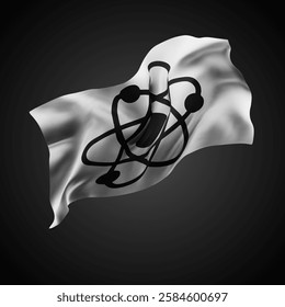 atom, vector 3d flag with waves on a black background