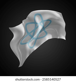 atom, vector 3d flag with waves on a black background