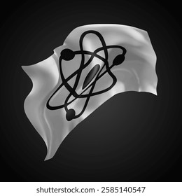 atom, vector 3d flag with waves on a black background