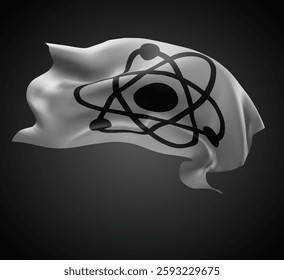 atom, vector 3d flag with waves on a black background