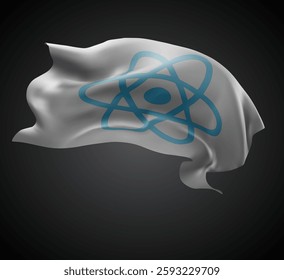 atom, vector 3d flag with waves on a black background