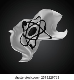 atom, vector 3d flag with waves on a black background